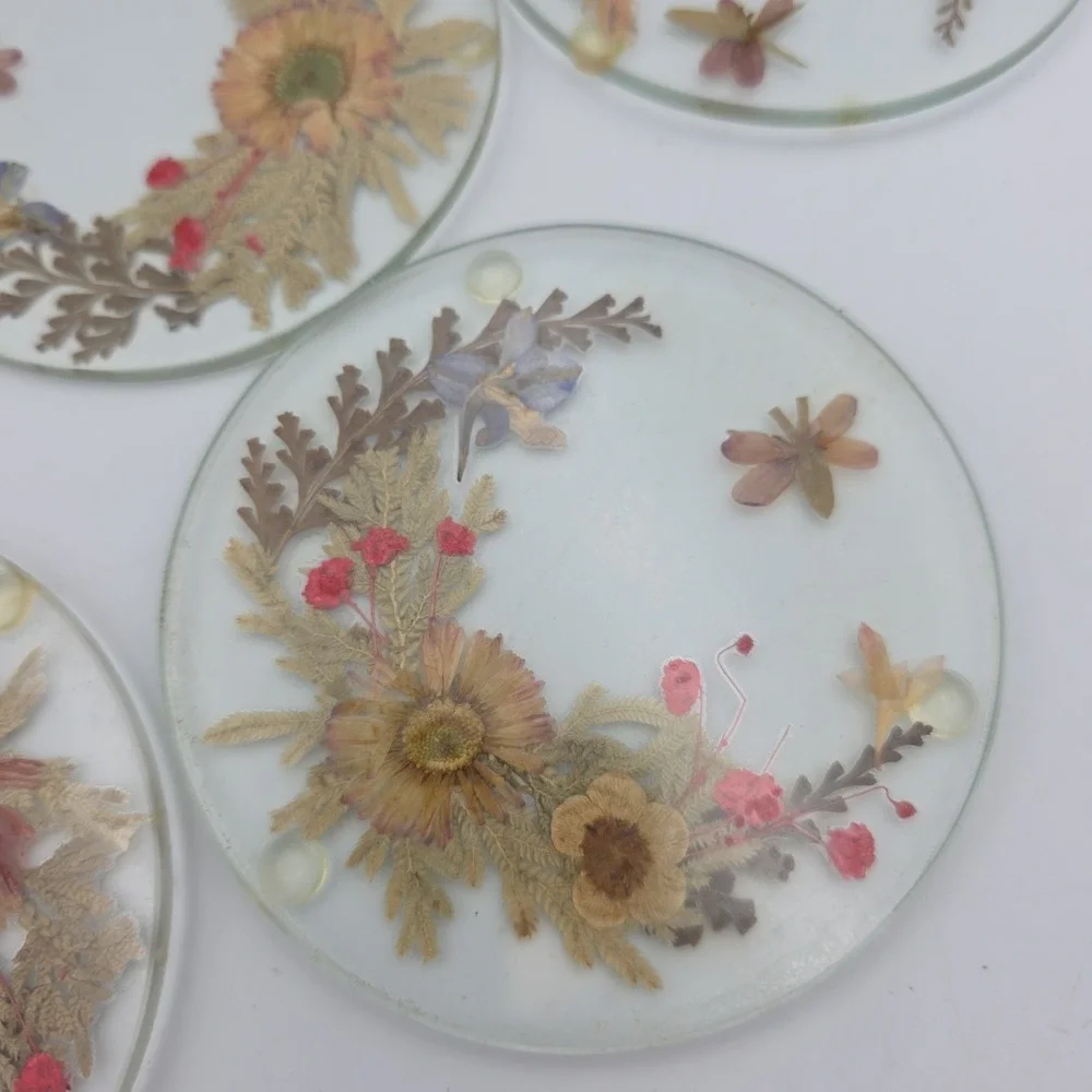 Vintage Pressed Wild Flower Coasters Set Of 8 Boho Cottage Core 4